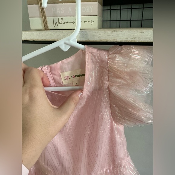 Topophilia Pink Shimmer Dress with Puff Sleeves - Picture 3 of 3